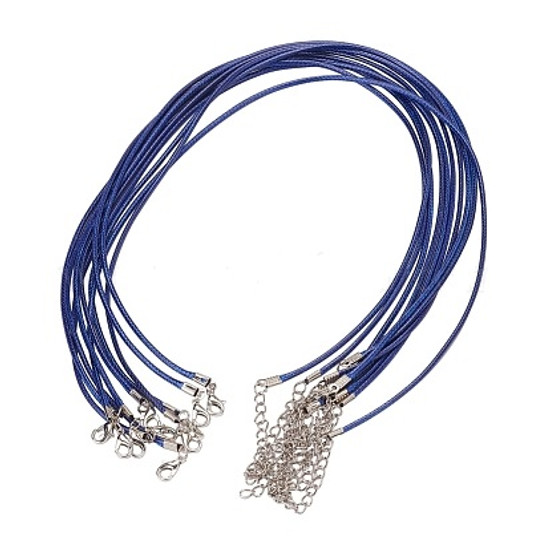 Waxed Cord Necklace with Zinc Alloy Clasp Platinum Dark Blue - 17.8 inch~18 inch(45.5~46cm), 2mm - 10 pack