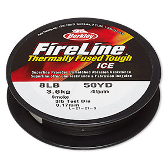 Thread, Berkley® FireLine®, high-modulus polyethylene, 8-fiber braid, smoke, 0.17mm diameter, 8-pound test. Sold per 50-yard spool.