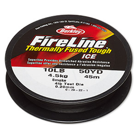 Thread, Berkley® FireLine®, high-modulus polyethylene, 8-fiber braid, smoke, 0.20mm diameter, 10-pound test. Sold per 50-yard spool.