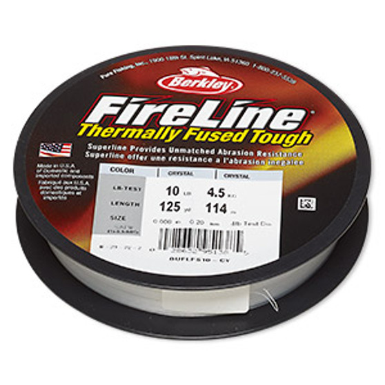 Thread, Berkley® FireLine®, high-modulus polyethylene, 8-fiber braid, crystal, 0.20mm diameter, 10-pound test. Sold per 125-yard spool.