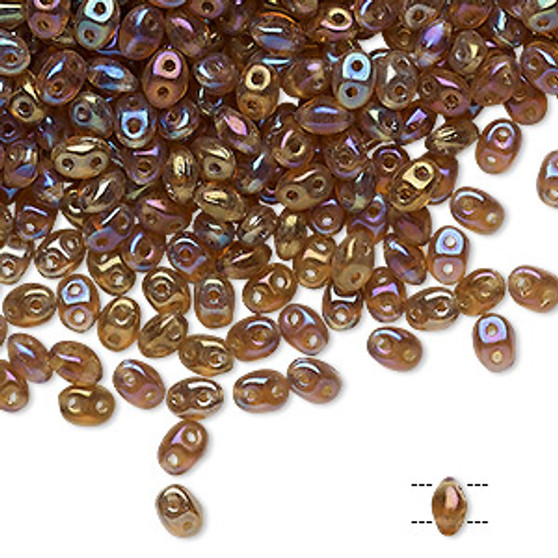 Bead, Preciosa Twin™ Pressed SuperDuo, Czech pressed glass, rainbow light brown, 5x2.5mm oval with 2 holes. Sold per 10-gram pkg.