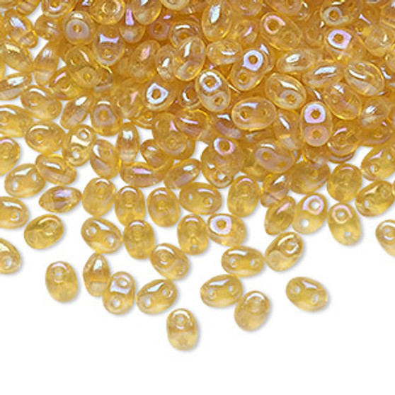 Bead, Preciosa Twin™, Pressed Superduo, Czech pressed glass, rainbow honey, 5x2.5mm oval with 2 holes. Sold per 10-gram pkg.