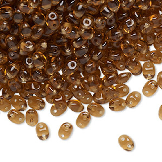 Bead, Preciosa Twin™, Pressed Superduo, Czech pressed glass, transparent light brown, 5x2.5mm oval with (2) 0.7-0.8mm holes. Sold per 250-gram pkg.