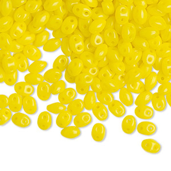 Bead, Preciosa Twin™, Pressed Superduo, Czech pressed glass, opaque jelly yellow, 5x2.5mm oval with (2) 0.7-0.8mm holes. Sold per 250-gram pkg.