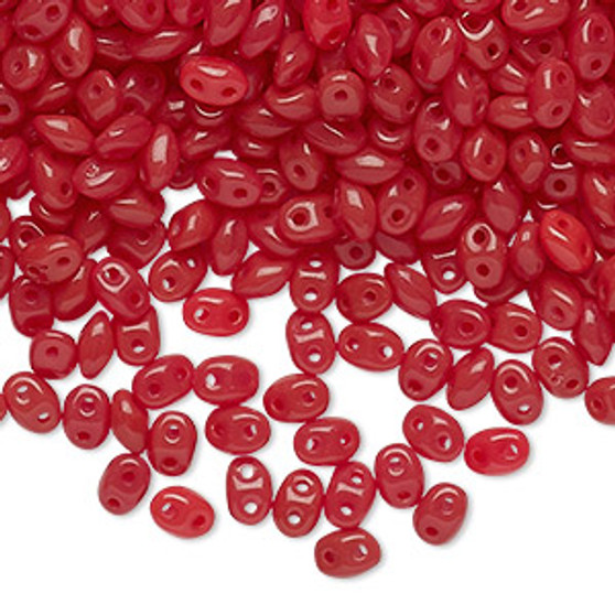 Bead, Preciosa Twin™, Pressed Superduo, Czech pressed glass, opaque dark red, 5x2.5mm oval with (2) 0.7-0.8mm holes. Sold per 250-gram pkg.