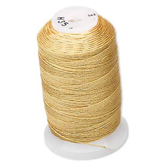 Thread, Purely Silk™, gold, size E. Sold per 200-yard spool.