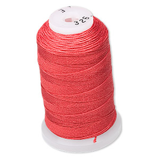 Thread, Purely Silk™, red, size E. Sold per 200-yard spool.