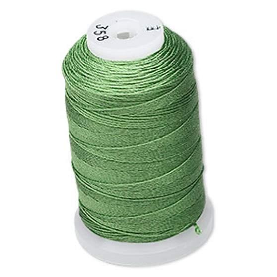 Thread, Purely Silk™, bright green, size E. Sold per 200-yard spool.