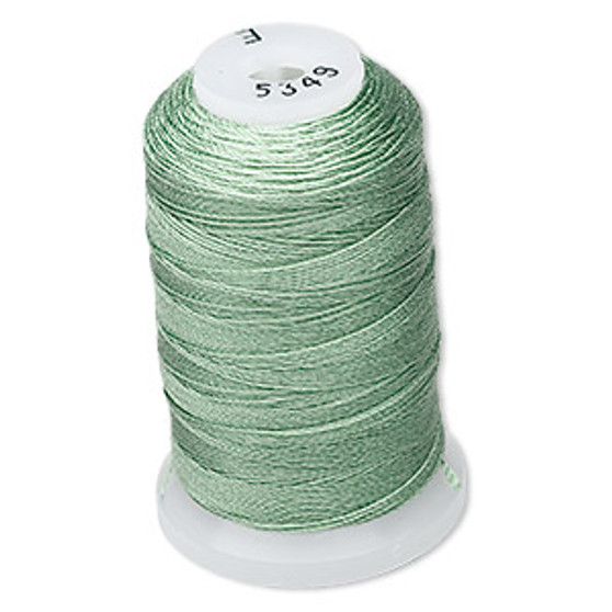 Thread, Purely Silk™, medium green, size E. Sold per 200-yard spool.