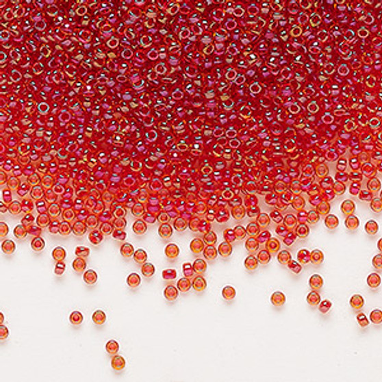 15-3528 - 15/0 - Miyuki - Translucent Scarlet Lined Luster Clear - 35gms Glass Round Seed Beads
