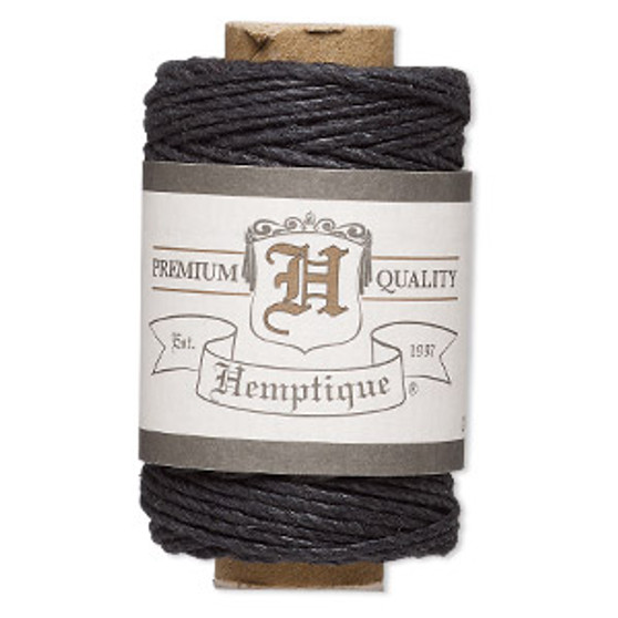 Cord, Hemptique®, polished hemp, black, 1mm diameter, 20-pound test. Sold per 98-foot spool.