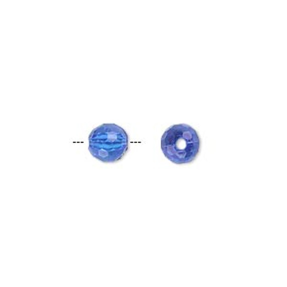 Bead, acrylic, blue, 6mm faceted round. Sold per 100-gram pkg, approximately 740-790 beads.