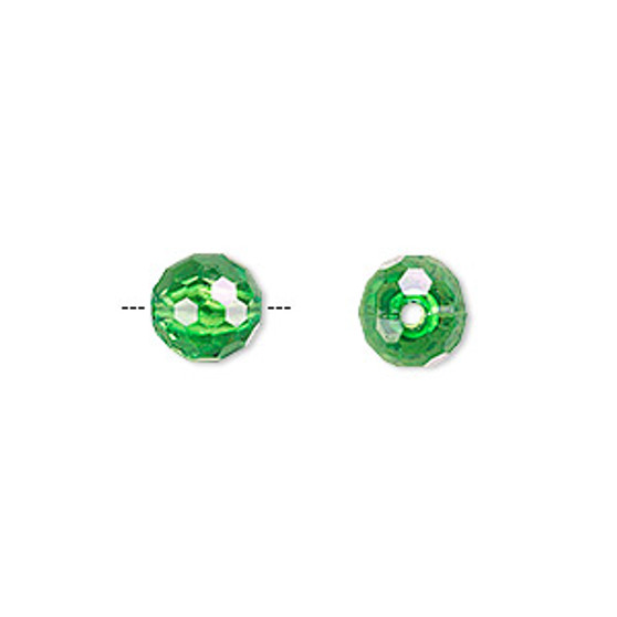 Bead, acrylic, green, 8mm faceted round. Sold per 100-gram pkg, approximately 330-390 beads.