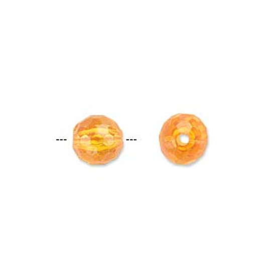 Bead, acrylic, orange, 8mm faceted round. Sold per 100-gram pkg, approximately 330-390 beads.