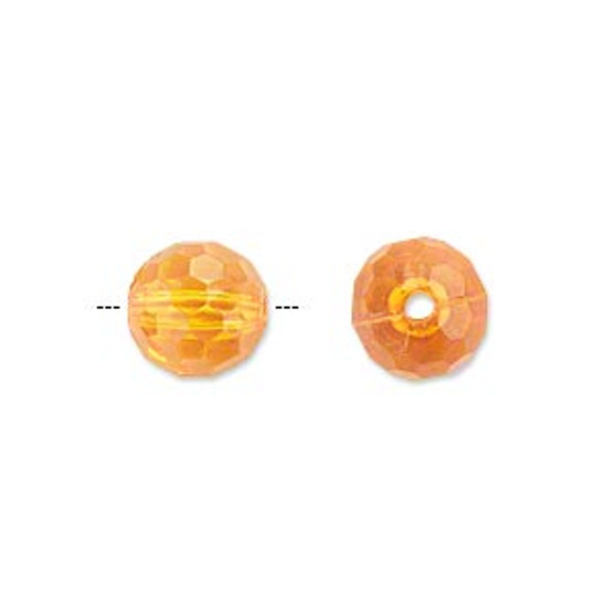 Bead, acrylic, orange, 10mm faceted round. Sold per 100-gram pkg, approximately 170 beads.
