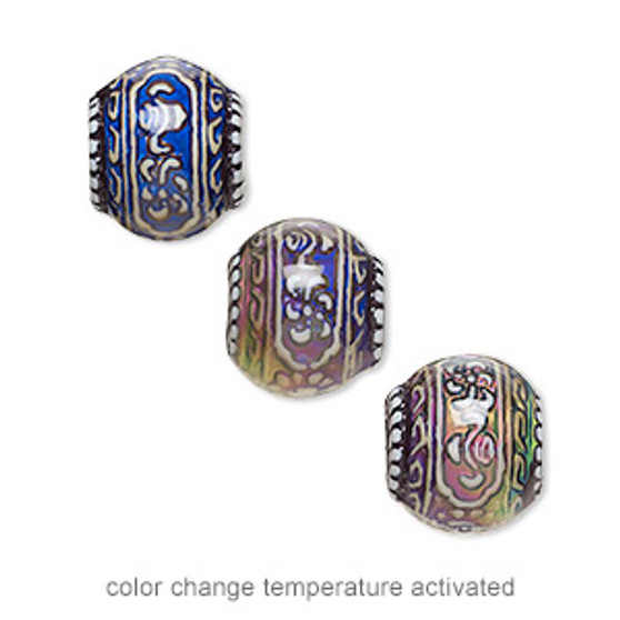 Bead, acrylic, multicolored, 13x11mm color-changing rondelle with fancy design. Sold per pkg of 2.
