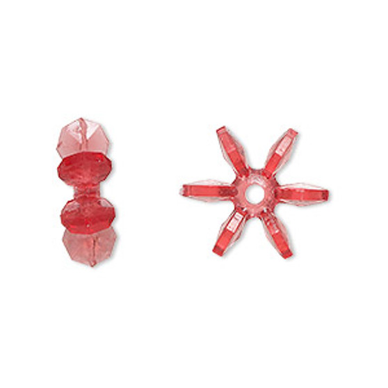 Bead, acrylic, transparent red. 14x5mm paddle wheel. Sold per pkg of 500.