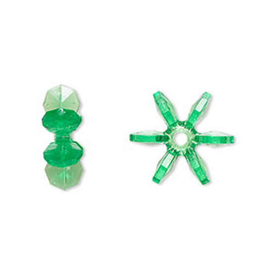 Bead, acrylic, transparent green, 14x5mm paddle wheel. Sold per pkg of 500.