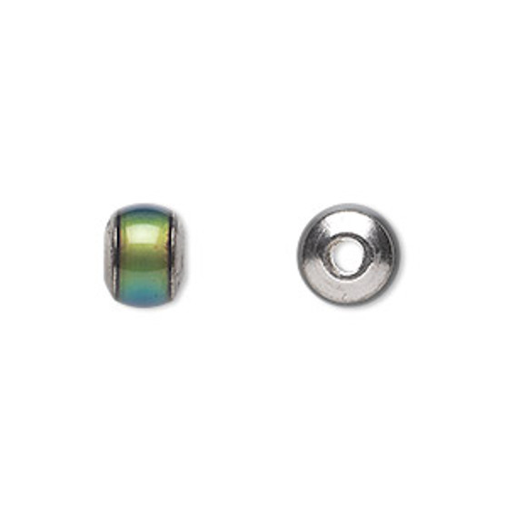 Bead, acrylic and imitation rhodium-plated brass, multicolored, 10x7mm color-changing rondelle. Sold per pkg of 6.