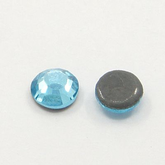 Glass Hotfix Rhinestone, Grade AA, Flat Back & Faceted, Half Round, Aquamarine, SS10, 2.7~2.8mm, about 144pcs/bag