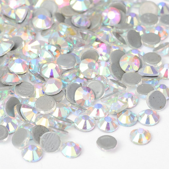Glass Hotfix Rhinestone, Grade AA, Flat Back & Faceted, Half Round, Crystal AB, SS10, 2.7~2.8mm, about 144pcs/bag