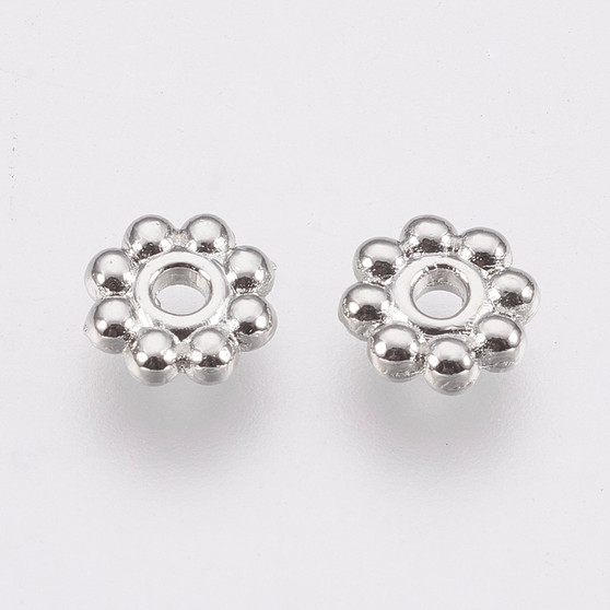 Alloy Daisy Spacer Beads, Flower, Cadmium Free & Lead Free, Platinum, 5x1.5mm, Hole: 1.8mm, about 260pcs/50g