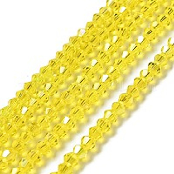 Transparent Electroplate Glass Beads Strands, AB Color Plated, Faceted Bicone, Yellow, 4.5x4mm, Hole: 0.7mm, about 88~92pcs/strand - 10 Strands