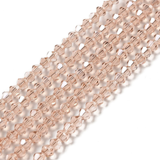 Transparent Electroplate Glass Beads Strands, AB Color Plated, Faceted Bicone, Dark Salmon, 4.5x4mm, Hole: 0.7mm, about 88~92pcs/strand - 10 Strands