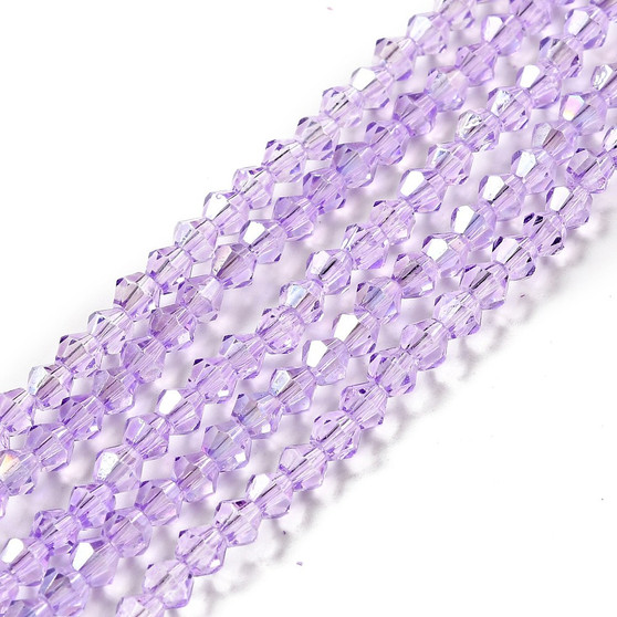 Transparent Electroplate Glass Beads Strands, AB Color Plated, Faceted Bicone, Lilac, 4.5x4mm, Hole: 0.7mm, about 88~92pcs/strand - 10 Strands