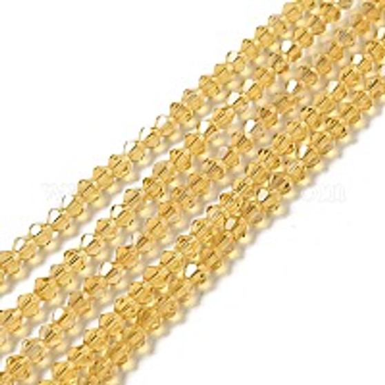 Transparent Electroplate Glass Beads Strands, AB Color Plated, Faceted Bicone, Goldenrod, 4.5x4mm, Hole: 0.7mm, about 88~92pcs/strand - 10 Strands
