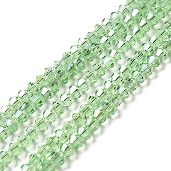 Transparent Electroplate Glass Beads Strands, AB Color Plated, Faceted Bicone, Light Green, 4.5x4mm, Hole: 0.7mm, about 88~92pcs/strand - 10 Strands