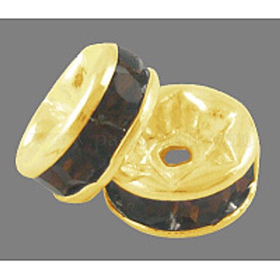 Brass Grade A Rhinestone Spacer Beads, Gold Color Plated, Nickel Free, SmokedTopaz, 4x2mm, Hole: 0.8mm