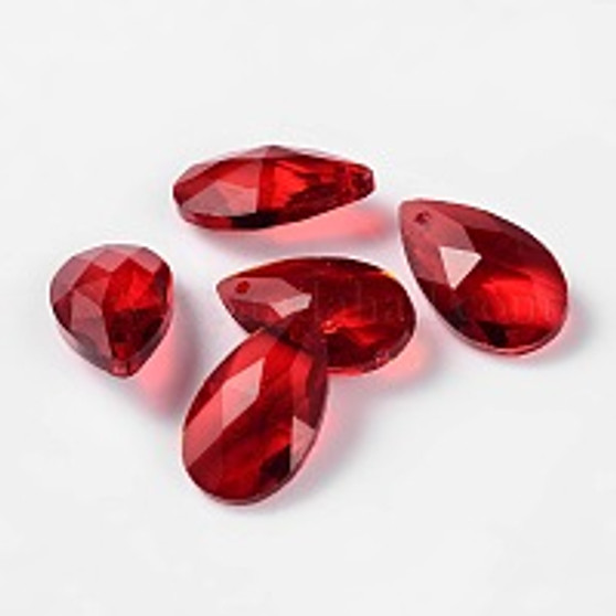 Faceted Teardrop Glass Pendants, Red, 22x13x7mm, Hole: 1mm -10pk