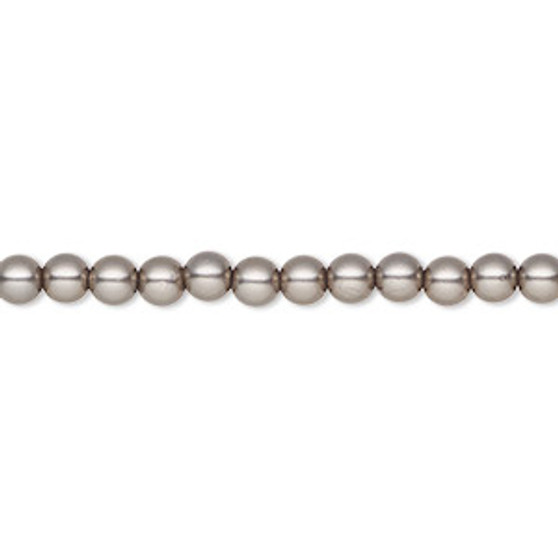 Pearl, Preciosa Czech crystal, dark grey, 4mm round. Sold per pkg of 50.