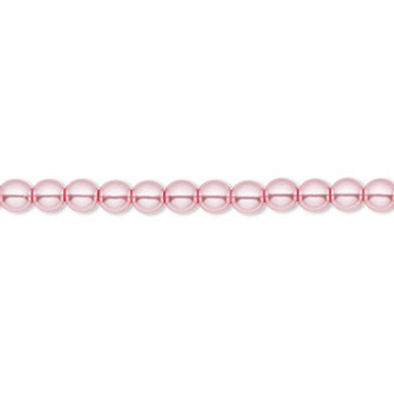 Bead, Czech pearl-coated glass druk, opaque pink, 4mm round. Sold per 15-1/2" to 16" strand.