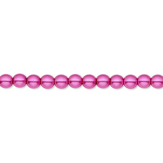 Bead, Czech pearl-coated glass druk, opaque fuchsia, 4mm round. Sold per 15-1/2" to 16" strand.