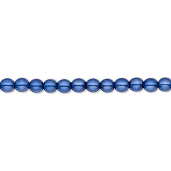 Bead, Czech pearl-coated glass druk, opaque royal blue, 4mm round. Sold per 15-1/2" to 16" strand.