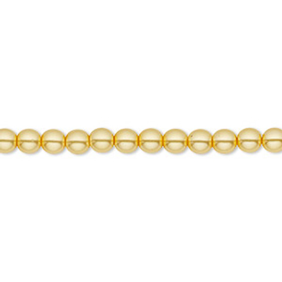 Bead, Czech pearl-coated glass druk, opaque yellow, 4mm round. Sold per 15-1/2" to 16" strand.