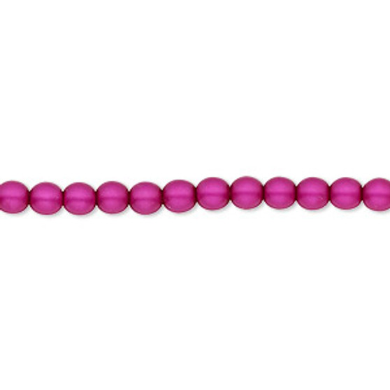 Bead, Czech pearl-coated glass druk, opaque matte magenta, 4mm round. Sold per 15-1/2" to 16" strand.