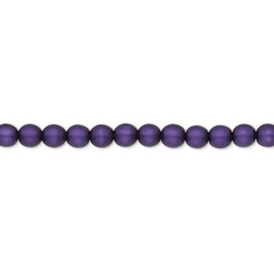 Bead, Czech pearl-coated glass druk, opaque matte purple, 4mm round. Sold per 15-1/2" to 16" strand.