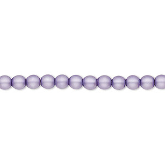Bead, Czech pearl-coated glass druk, opaque matte lavender, 4mm round. Sold per 15-1/2" to 16" strand.