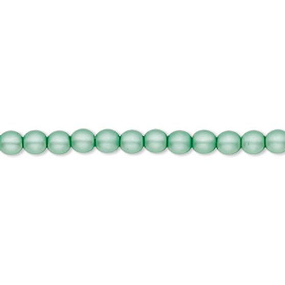 Bead, Czech pearl-coated glass druk, opaque matte sea foam green, 4mm round. Sold per 15-1/2" to 16" strand.