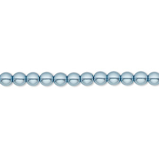 Bead, Czech pearl-coated glass druk, opaque sky blue, 4mm round. Sold per 15-1/2" to 16" strand.