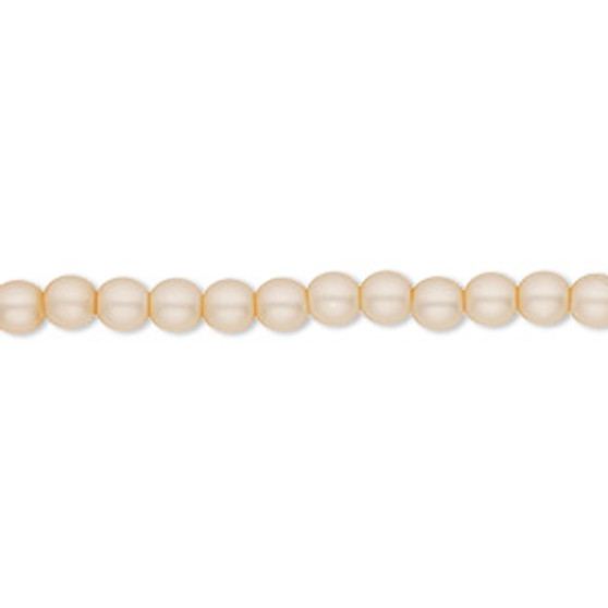 Bead, Czech pearl-coated glass druk, opaque matte champagne, 4mm round. Sold per 15-1/2" to 16" strand.