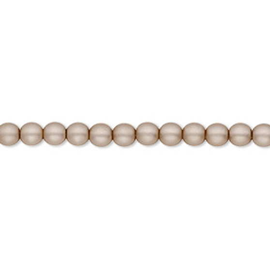 Bead, Czech pearl-coated glass druk, opaque matte sand, 4mm round. Sold per 15-1/2" to 16" strand.