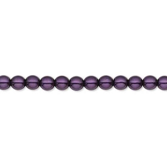 Bead, Czech pearl-coated glass druk, opaque royal purple, 4mm round. Sold per 15-1/2" to 16" strand.