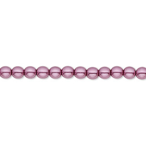 Bead, Czech pearl-coated glass druk, opaque lilac, 4mm round. Sold per 15-1/2" to 16" strand.