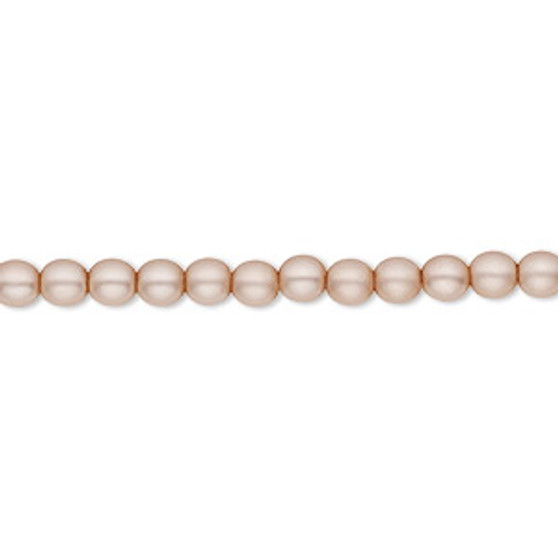 Bead, Czech pearl-coated glass druk, opaque matte pale rose, 4mm round. Sold per 15-1/2" to 16" strand.
