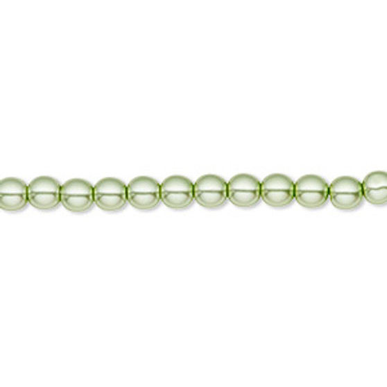Bead, Czech pearl-coated glass druk, opaque light green, 4mm round. Sold per 15-1/2" to 16" strand.