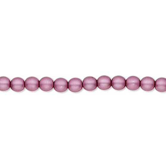 Bead, Czech pearl-coated glass druk, opaque matte lilac, 4mm round. Sold per 15-1/2" to 16" strand.